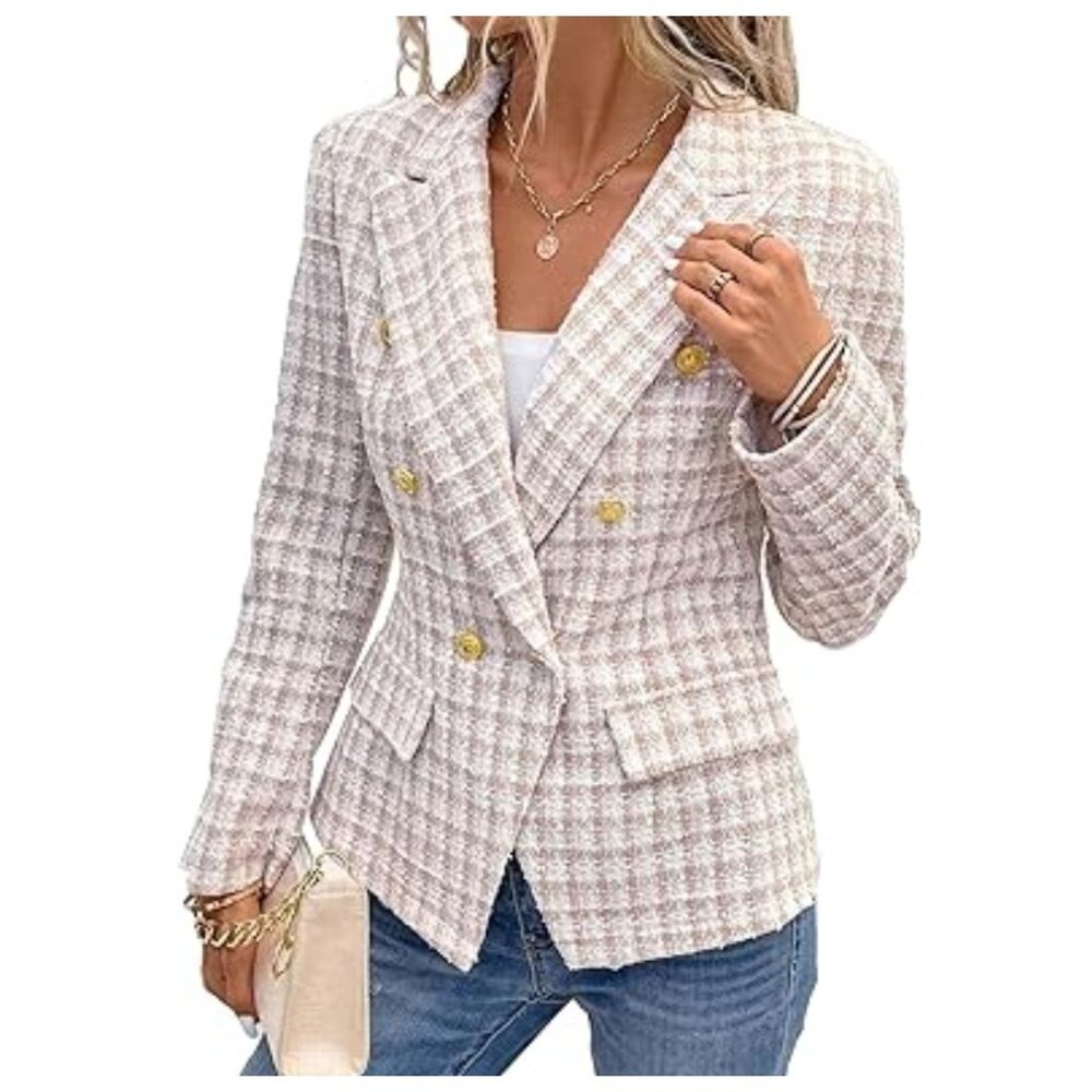 !! NWT Mina Self Tweed Plaid Double Breasted Blazer sz XL